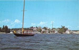 Boothbay Harbor Maine~Wet Side of Harbor Showing McKown Hill~Sailboat~1960s Pc