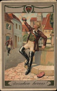 Epee Fencing Young German Man Burschen Heraus! c1910 Postcard