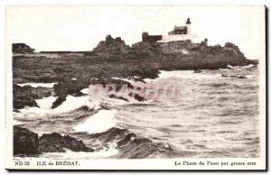 Old Postcard Island Brehat Le Phare du Paon in heavy seas