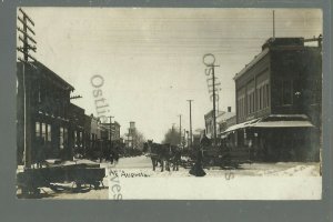 Augusta WISCONSIN RPPC 1908 MAIN STREET Snow nr Eau Claire Osseo Fall Creek #2