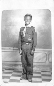 RPPC BOY SCOUT BLACK AMERICANA REAL PHOTO POSTCARD (c. 1950s)