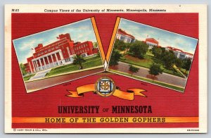 Minneapolis Minnesota~Union & Mall @ University of MN~Vintage Linen Postcard