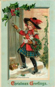 Postcard C-1910 Brundage Christmas girl greeting #200 TP24-2116