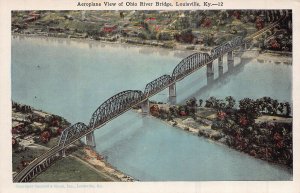 LOUISVILLE KENTUCKY~AEROPLANE VIEW OF OHIO RIVER BRIDGE~1920s POSTCARD