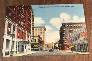 Vintage 1940s 3rd Street Looking North CEDAR RAPIDS Iowa Hotel Montrose Postcard