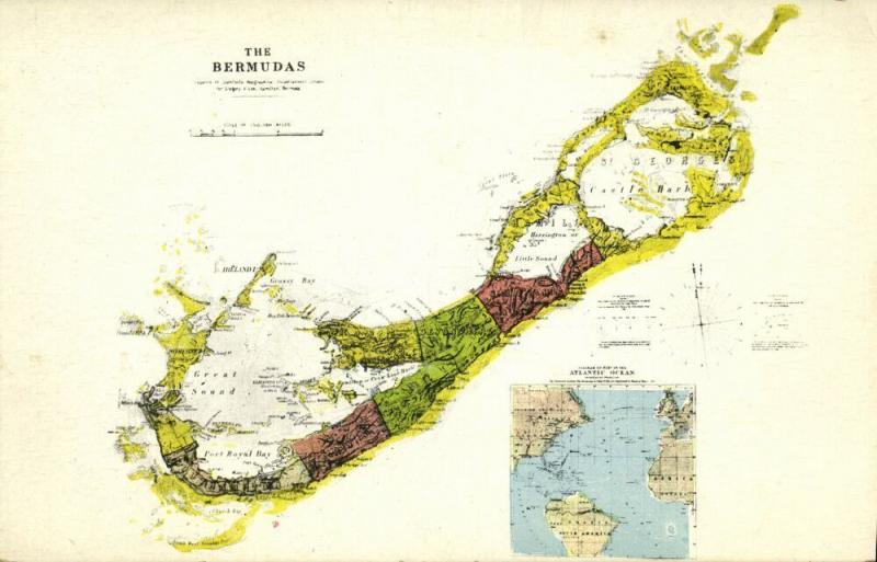 Bermuda B.W.I., Map Postcard (1910s)