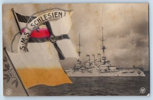 Silesia Poland Postcard S.M.S Schlesien Steamship Flag c1910 Posted RPPC Photo