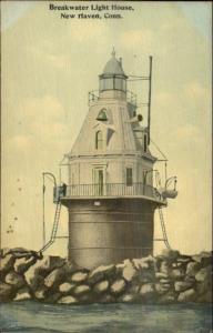 New Haven CT Breakwater Lighthouse c1910 Postcard