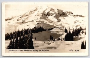 Mt Rainier And Paradise Valley In Winter Washington RPPC Ellis Postcard A31