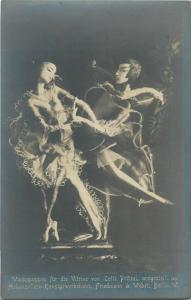 Balet couple balerina wax dolls for the showcase by Lotte Pritzel eraly postcard