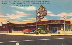 Fresno California Herb and Dode's Hut Restaurant Vintage Postcard JE229873