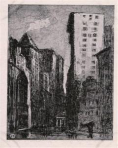 NEW YORK CITY, NY Broad St Original Etching Postcard