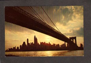 NY Sunset View Brooklyn Bridge Manhattan Island New York City NYC Postcard