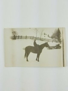 Vintage postcard wagon horse boy snow   rppc real photo a2-292