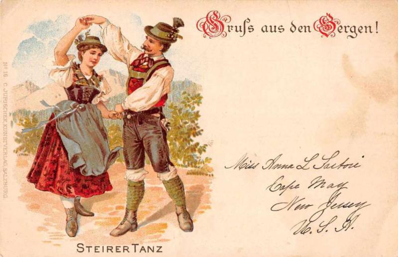 Bergen Germany Steirertanz Gruss aus Antique Postcard J72312