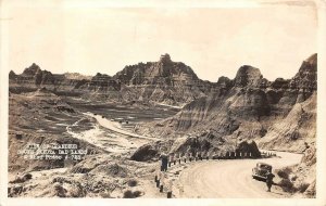 RPPC BAD LANDS SOUTH DAKOTA CAR REAL PHOTO POSTCARD (1930s)