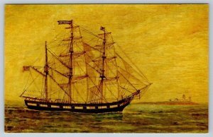 The Bark Emerald Returning To Salem, Whaling Ship, Vintage Chrome Art Postcard