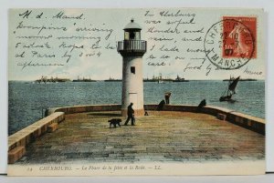 Lighthouse Cherbourg Le Phare de la jetee et la rade Bateaux 1907 Postcard L12