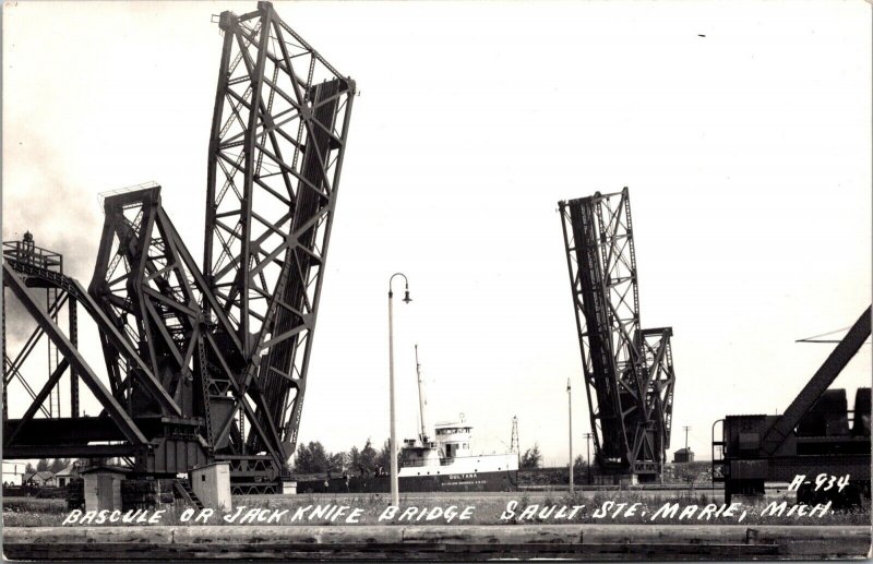 Real Photo Postcard Jackknife Bascule Bridge in Sault Ste. Marie Michigan~134515