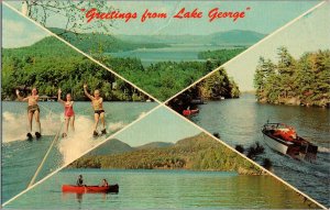 Greetings from Lake George Multi View Water Ski Boats Vintage Postcard T17 