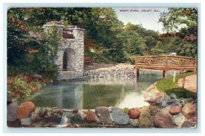 1908 Bridge and River View at West Park, Joliet, Illinois IL Antique Postcard