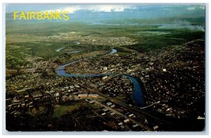 1967 Aerial View Chena River Buildings Fairbanks Vintage Alaska Antique Postcard