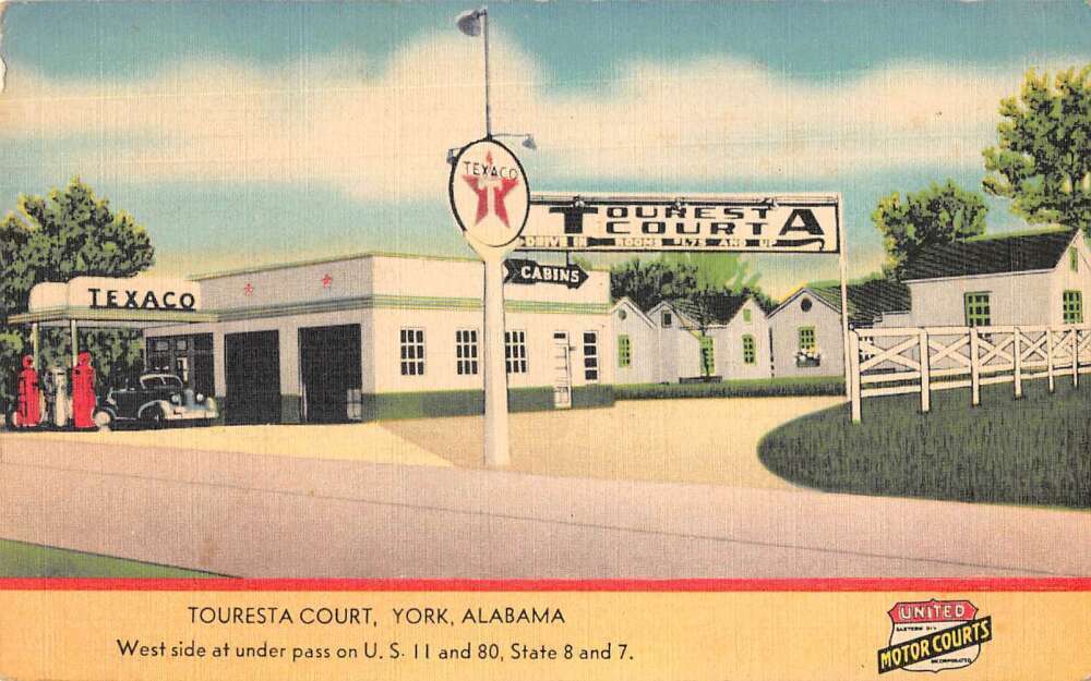 York Alabama Touresta Court Texaco Gas Station Vintage Postcard AA24224