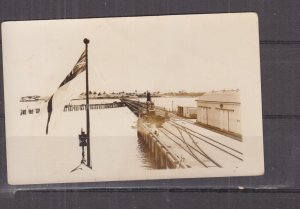 AUSTRALIA, FLAG, RIVER VIEW, JETTY, TRAIN TRACKS ??, c1910 ppc., unused.