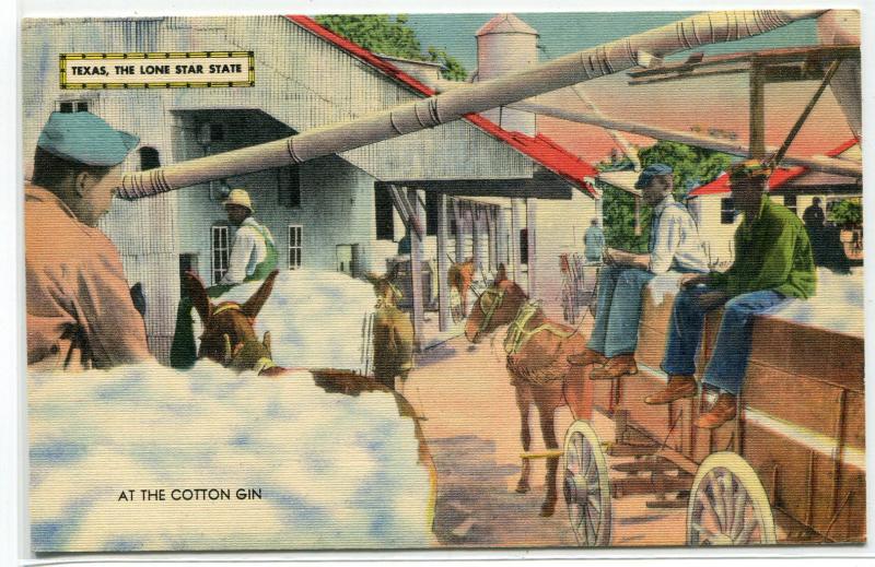 African American Workers At Cotton Gin Mill Texas linen postcard