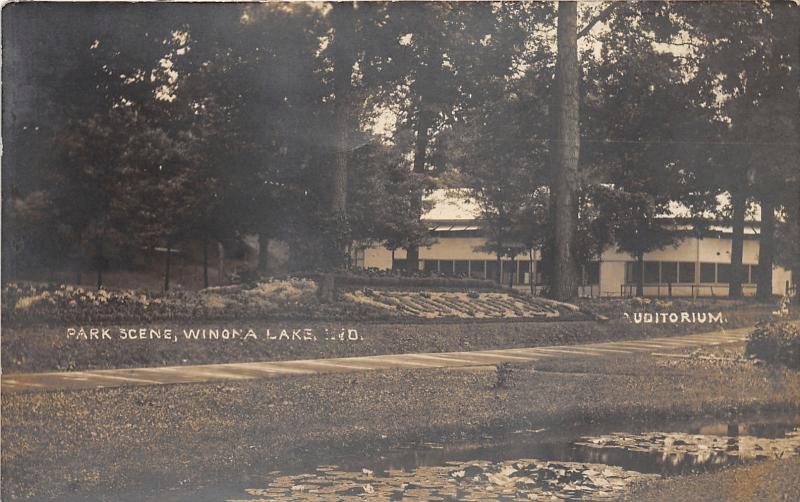 Winona Lake Indiana~Park Scene-Auditorium~Flowers Make Letters~c1910 RPPC