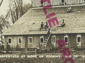 Janesville MINNESOTA RPPC 1910 BARN RAISING Construction WORKERS nr Mankato