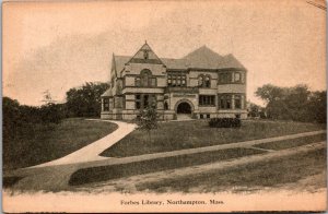 Forbes Library, Northampton MA c1911 Vintage Postcard S53