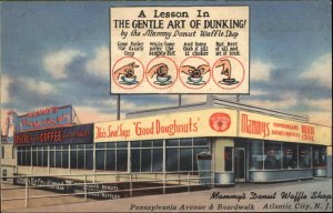 Atlantic City New Jersey NJ Mammy's Donut Waffle Shop Linen Vintage Postcard