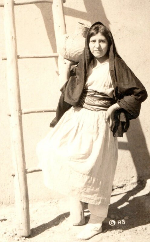 C. 1910 Native American Women Pueblo Coil Basket Real Photo RPPC Postcard P217 