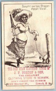 NEWARK NJ RED STAR CLOTHING HOUSE ANTIQUE ADVERTISING VICTORIAN TRADE CARD