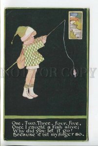 439276 ART NOUVEAU Linda EDGERTON Girl FISHERMAN little Fish Vintage 1919 year