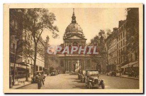 Old Postcard Small Paintings of Paris's Place de la Sorbonne Automotive