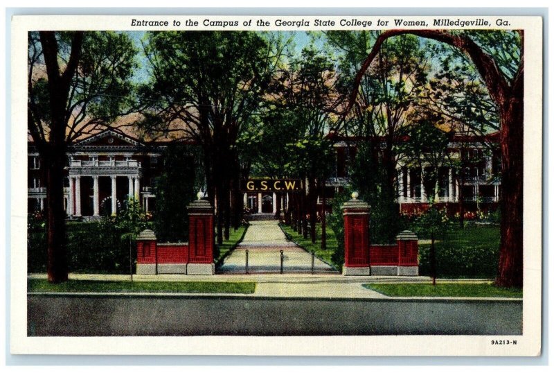 c1940 Entrance Campus Georgia State Women Milledgeville Georgia Vintage Postcard