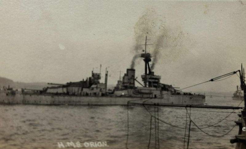British UK Royal Navy HMS Orion WWI Battleship RPPC c.1910s Postcard