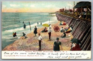 Postcard Highland Beach NJ c1905 Ocean Bathing Bathers Beach View