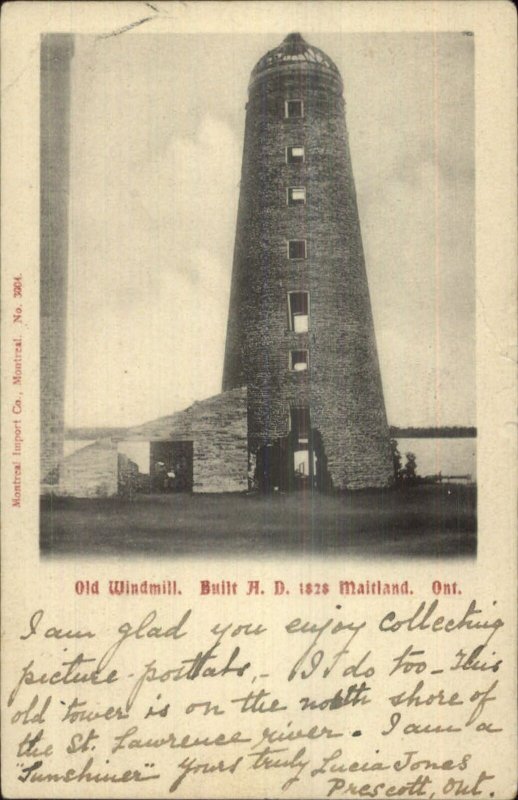 Maitland Ontario Old Windmill 1905 Used Postcard - Prescott Cancel