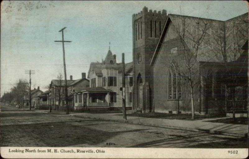 Roseville OH North From ME Church c1910 Postcard - Street Scene