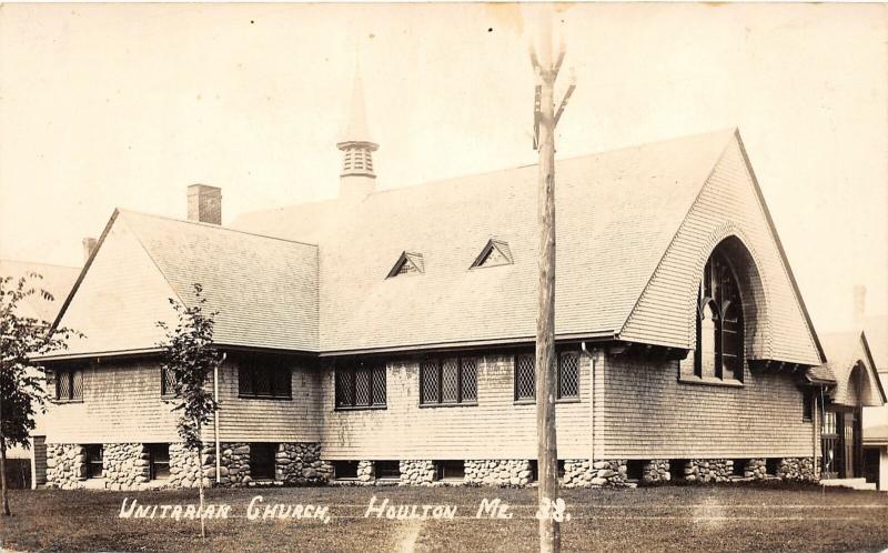 F21/ Houlton Maine RPPC Postcard c1950s Unitarian Church Building