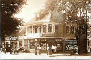 Vintage Coca Cola Postcard 1920's View Diner Drugstore Gas Pump LARGE UNUSED OH