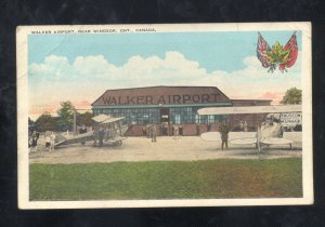 WINDSOR ONTARIO CANADA WALKER AIRPORT BIPLANE AVIATION VINTAGE POSTCARD