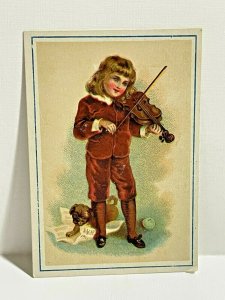 1880s Boston 99 Cent Store Child Playing Violin Pug Dog LF Walters Bethlehem PA