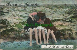 Children Postcard - We Are On The Rocks, Three Children at The Beach RS26449