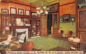 ROCK ISLAND~MODERN WOODMEN AMERICA BUILDING-HEAD CLERK C W HAWES OFFICE POSTCARD