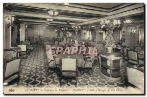 Postcard Old Ship SS France Dining room Le Havre