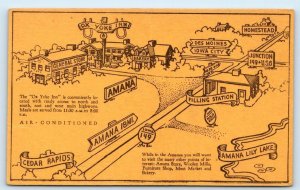 AMANA, IA Iowa ~ OX YOKE INN Picture Map  c1940s Roadside Postcard